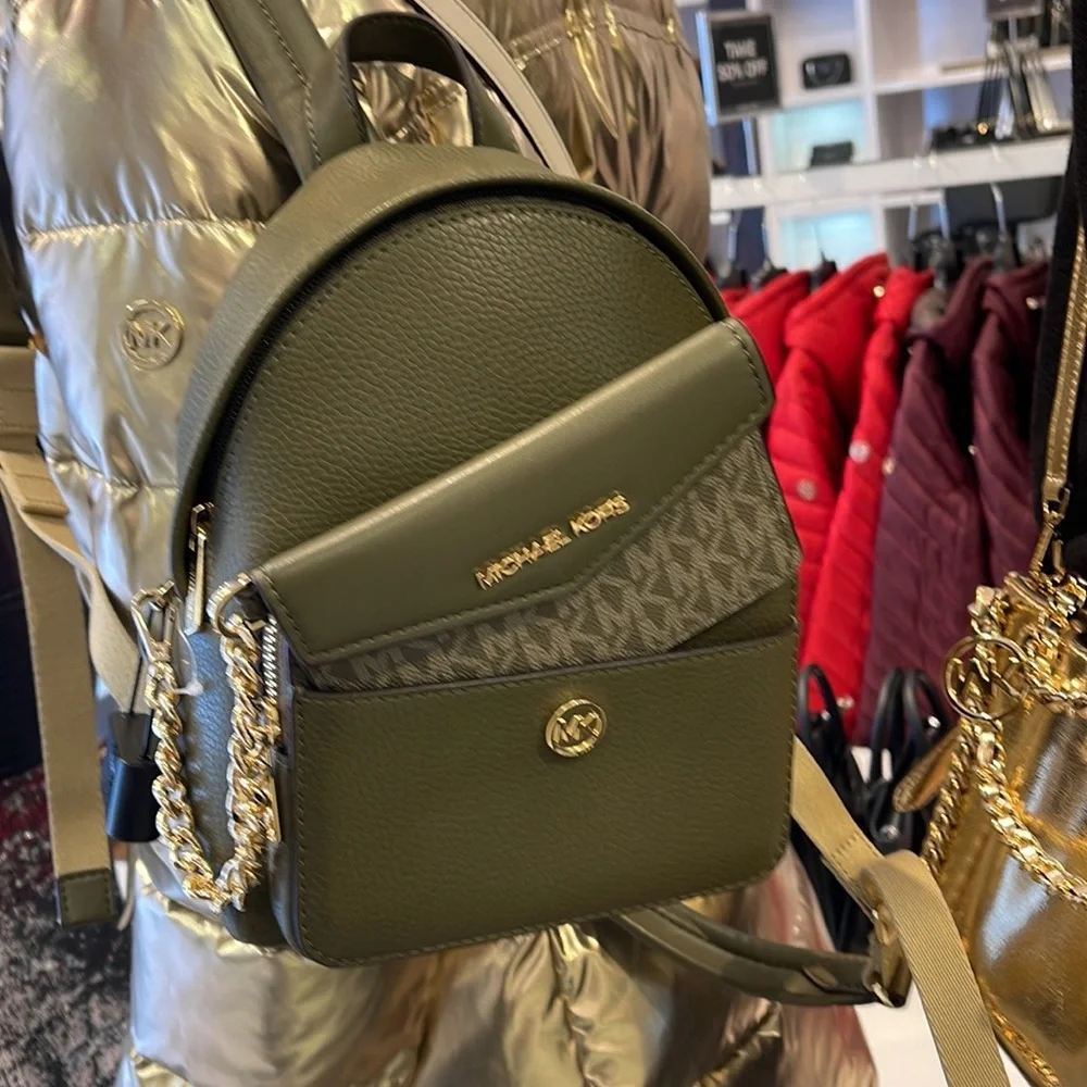 MICHAEL KORS Maisie Extra-Small Pebbled Leather 2-in-1 Backpack Olive NWT